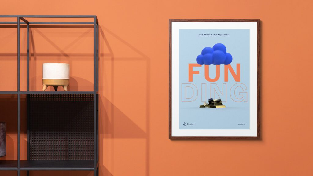 Mockup of orange-themed wall decoration in office context.