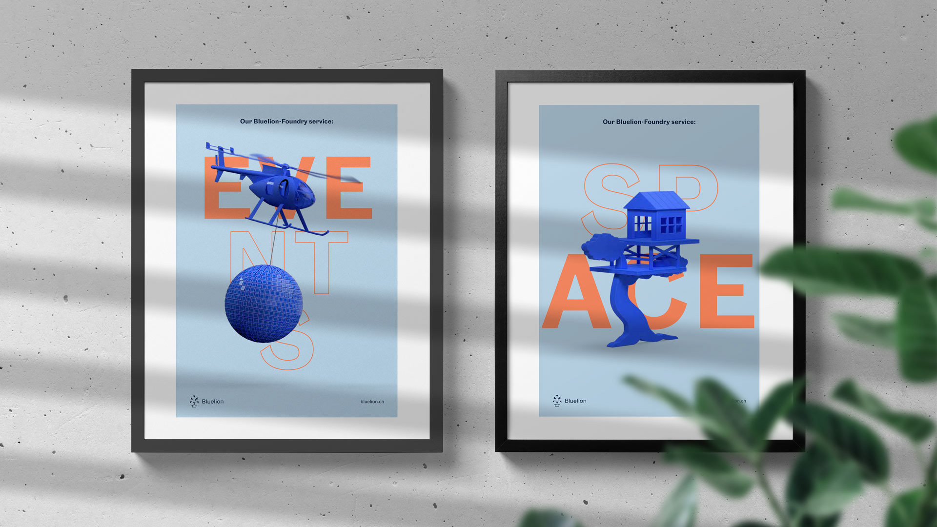 Blue-themed wall art mockup styled for workspace display.