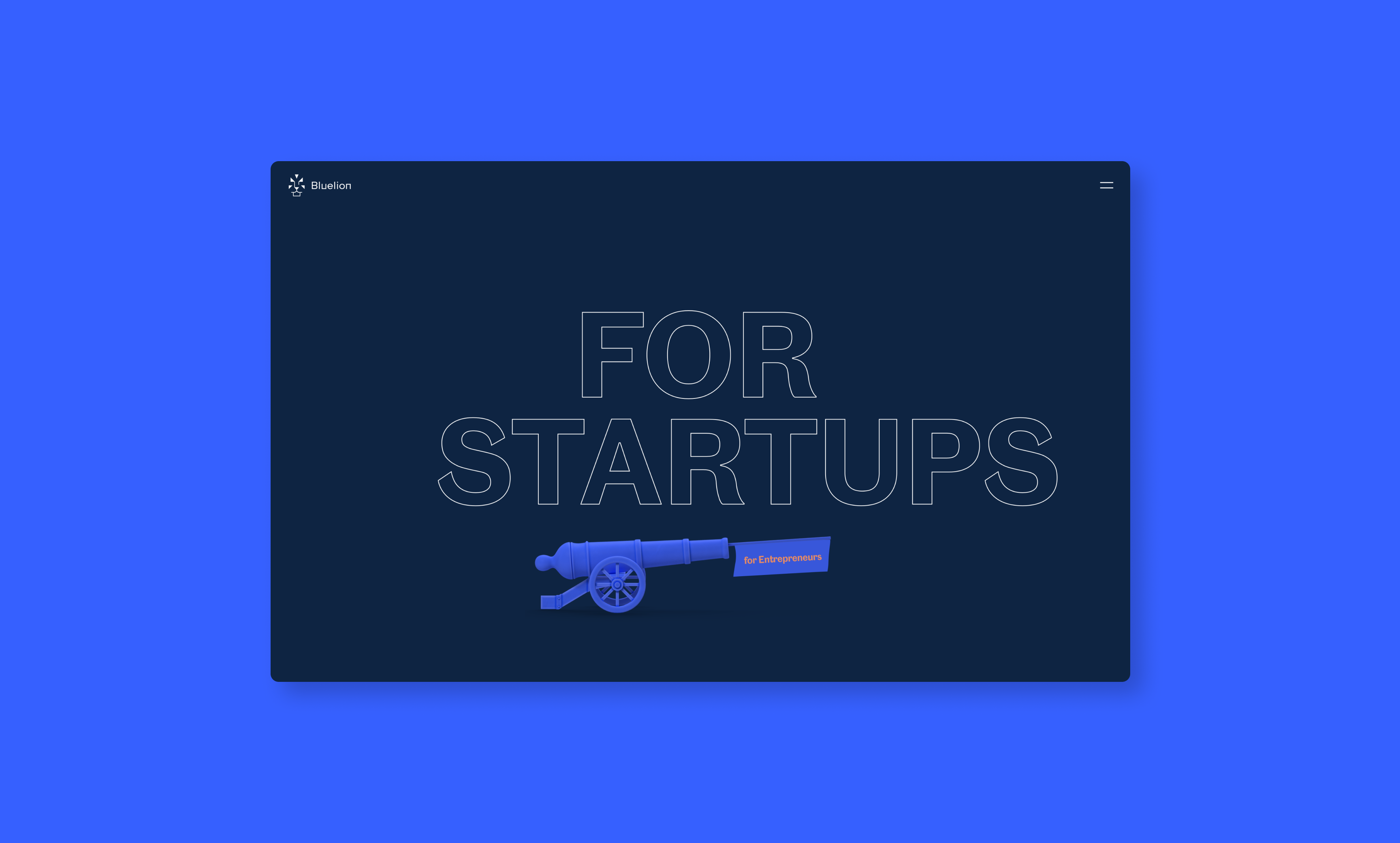 Landing page layout for BlueLion with bold visuals and modern structure.