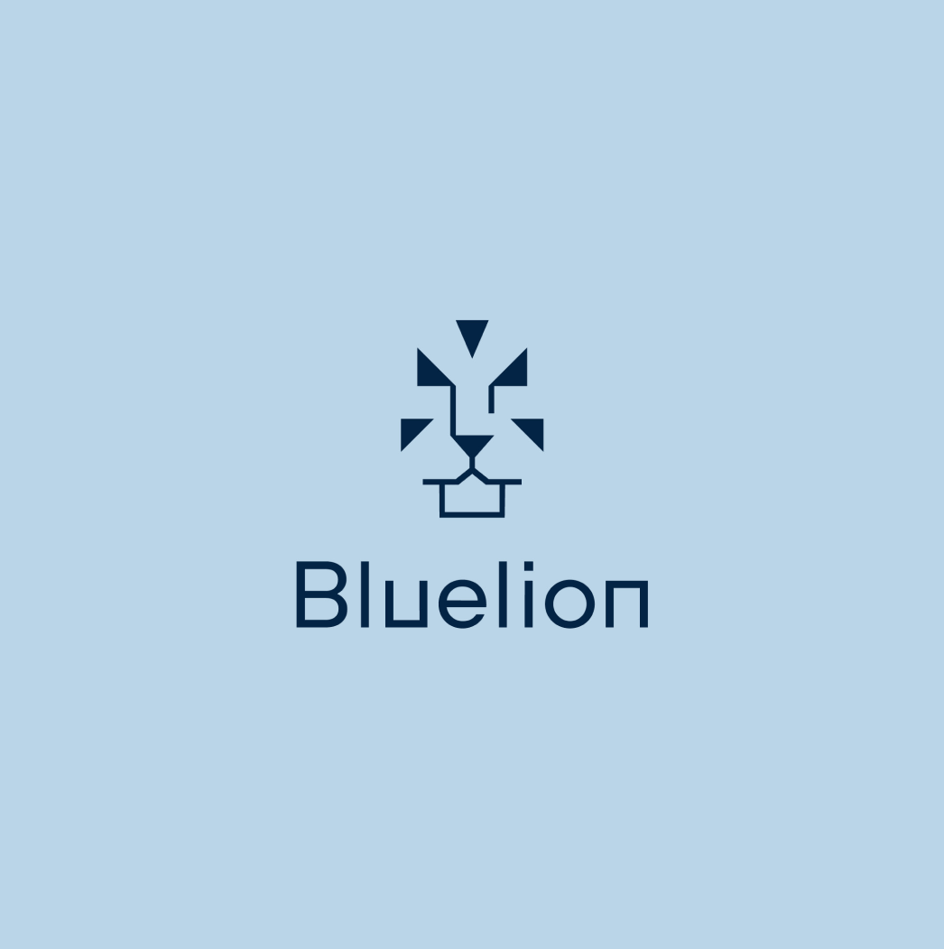 BlueLion logo in full color with modern geometric style.