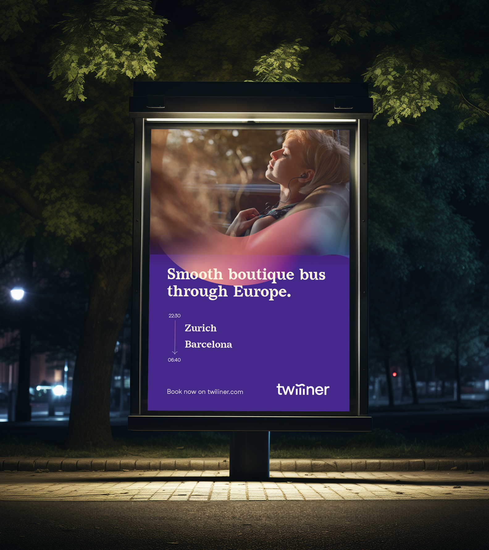 Digital out-of-home ad mockup with vibrant brand gradient visuals.