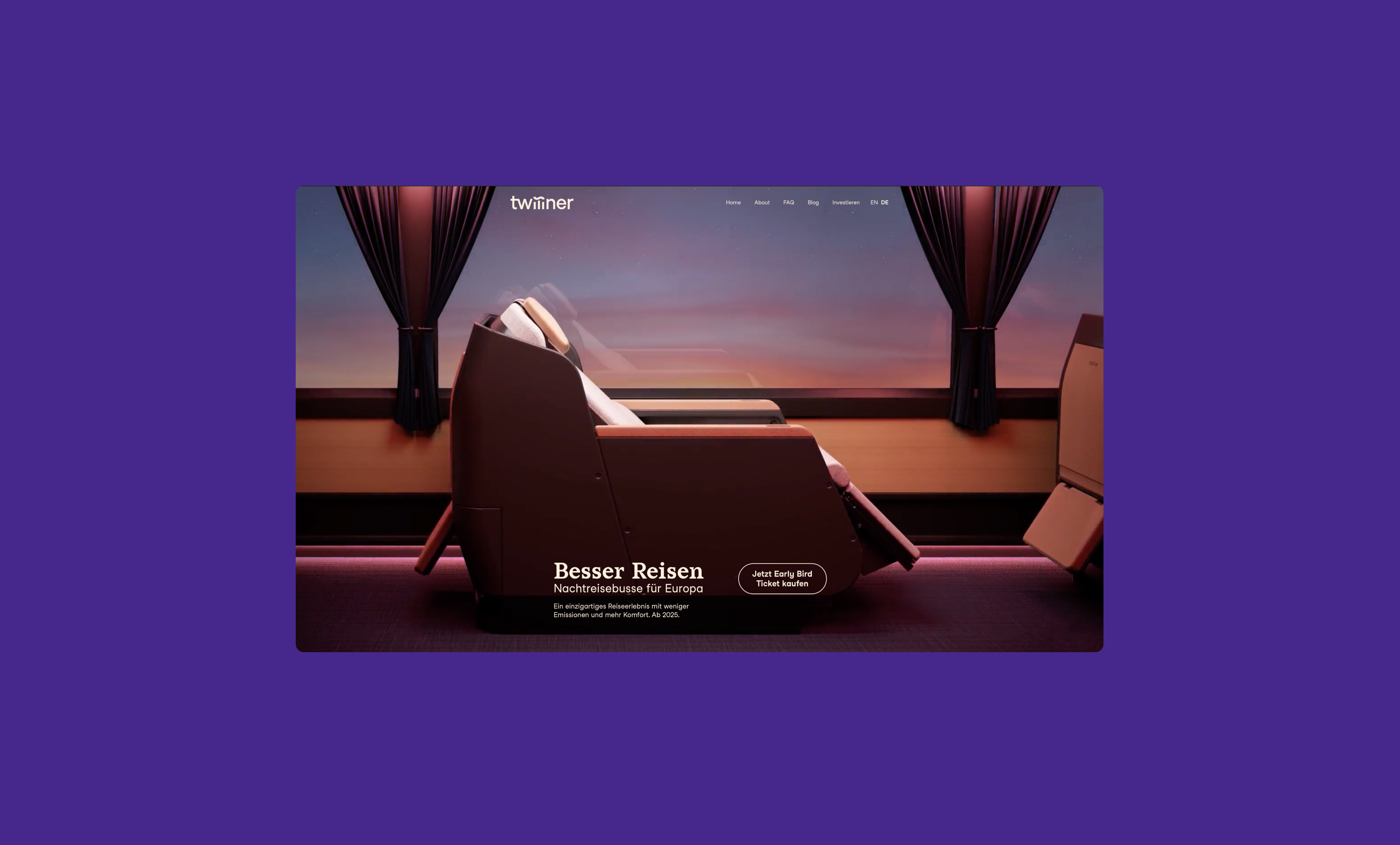 Homepage design of the Twiliner website with intuitive layout.