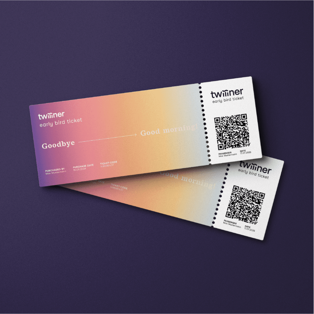 Mockup of Twiliner bus tickets with clean layout and soft color transitions.