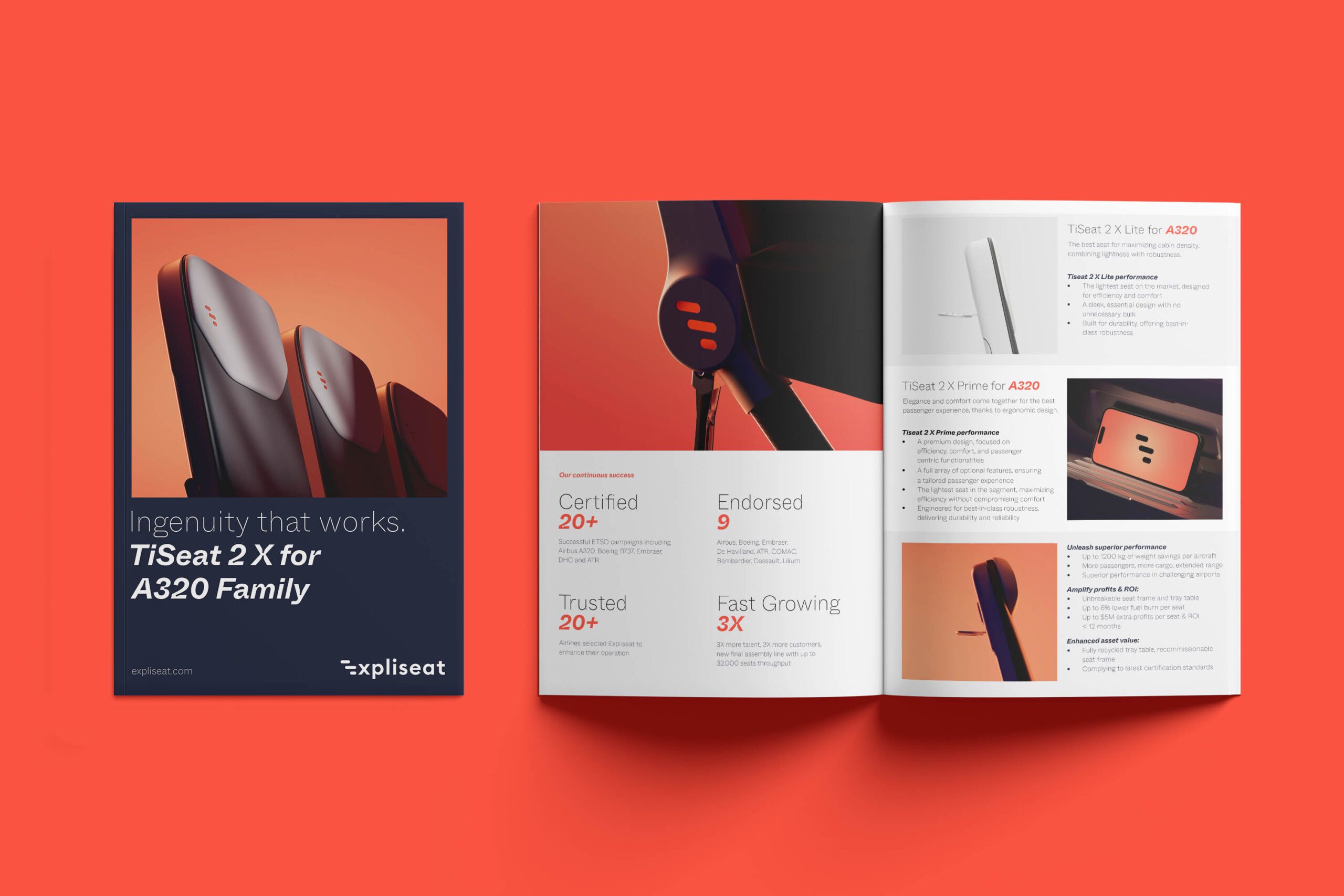 Magazine mockup featuring Expliseat brand elements.