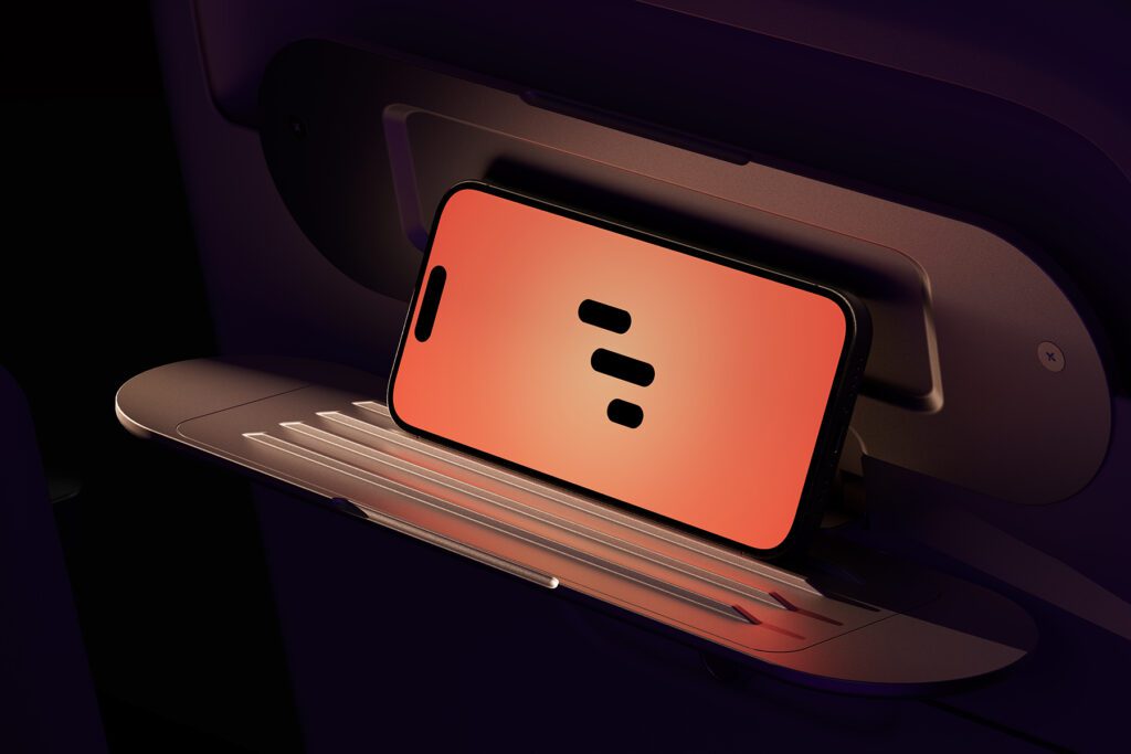 Artistic render of the phone mount in bright orange finish.