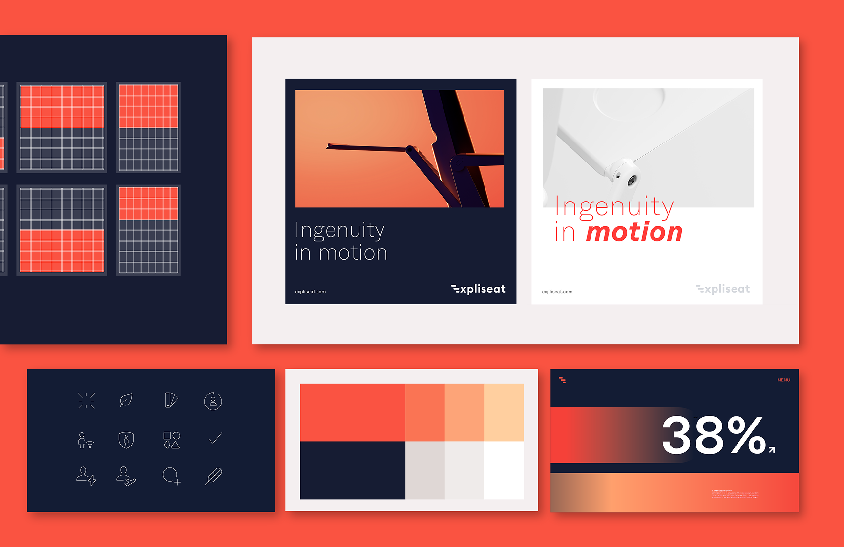 Assorted elements from the Expliseat brand book.